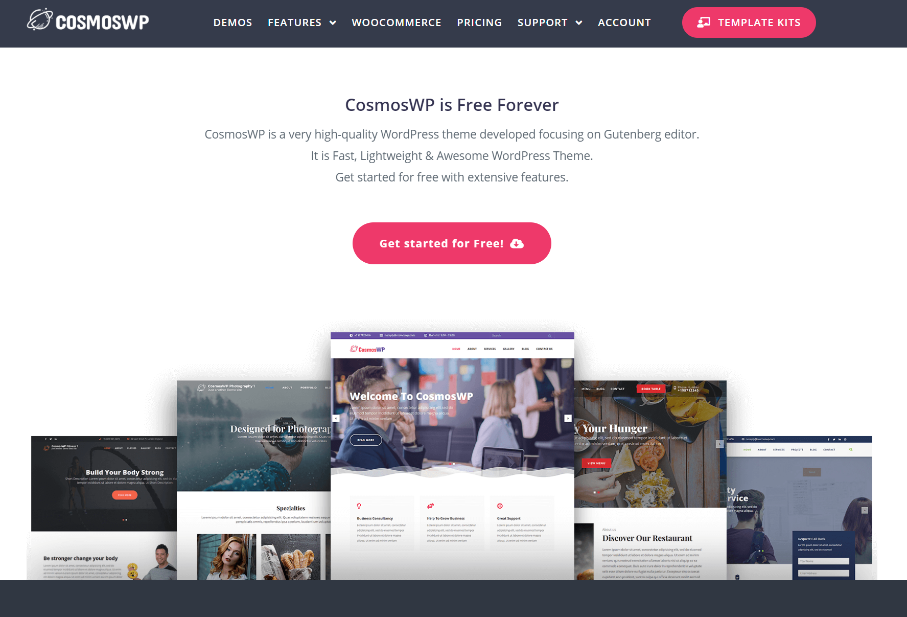 WordPress theme free templates CosmoWP